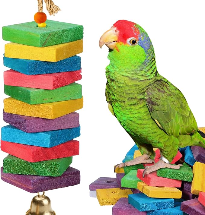 DECHOUS 100Pcs Bird Toys Wooden Blocks Parrot Toys Multicolored Natural Bird Wood Chewing Chips for Conures Parakeets Cockatiels Lovebirds African Grey Macaws Cage Fun