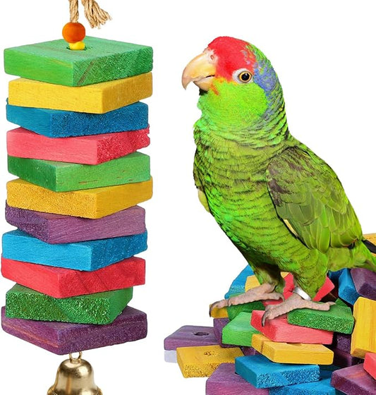 DECHOUS 100Pcs Bird Toys Wooden Blocks Parrot Toys Multicolored Natural Bird Wood Chewing Chips for Conures Parakeets Cockatiels Lovebirds African Grey Macaws Cage Fun