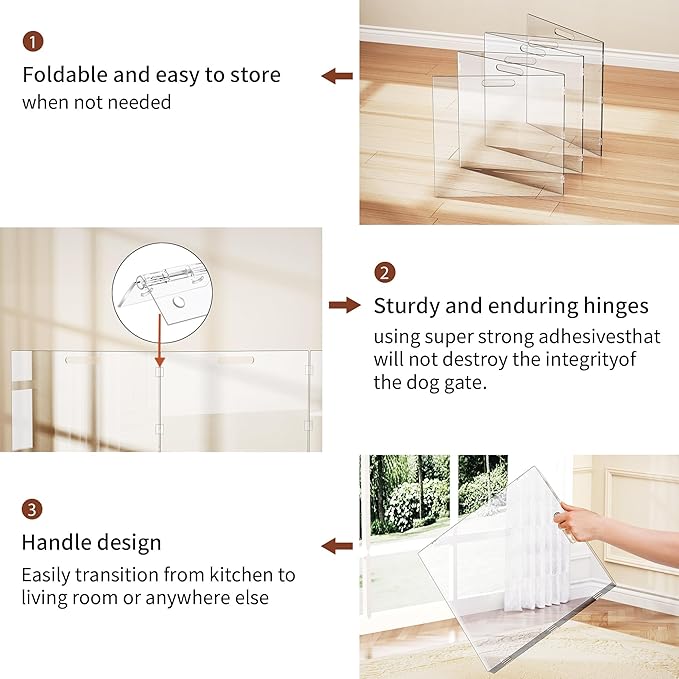 Acrylic Pet Playpen Gate for The House Doorways, Acrylic Pet Gate for Dogs, Freestanding, Clear (4 Panel)