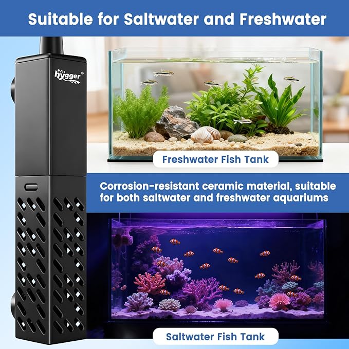 hygger Aquarium Heater, Upgraded Ceramic 25W Small Fish Tank Heater with Digital LED Controller, Fast Heating, Precise Temperature Control, Turtle Tank Heater for Freshwater/Saltwater
