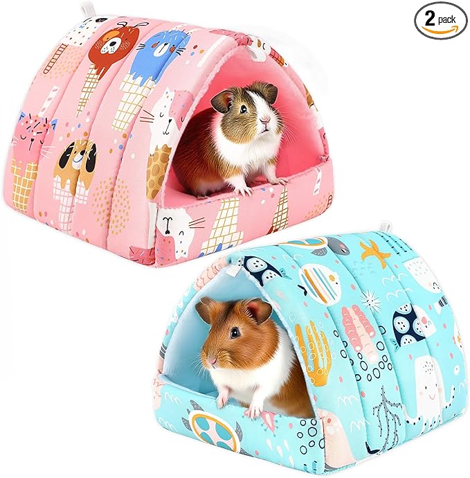 UPINS 2 Pack Guinea Pig Hideout,Guinea Pig Bed Washable Small Animal House Cage Accessories for Mouse Chinchillas Hamsters Hedgehogs Ferrets Bearded Dragons and Rats(Ocean Ice Cream)