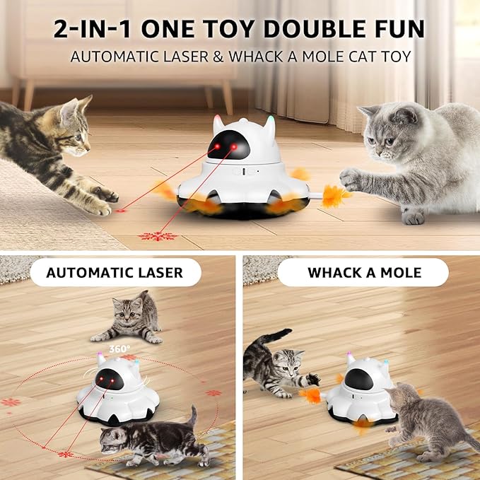MIKK Cat Laser Feather Toy 2-in-1 Interactive for Indoor Cats Automatic with Remote Control USB-C Rechargeable, No Batteries Needed, Easy Setup, Multi-Cat Use Electronic Kitten Exercise Toy
