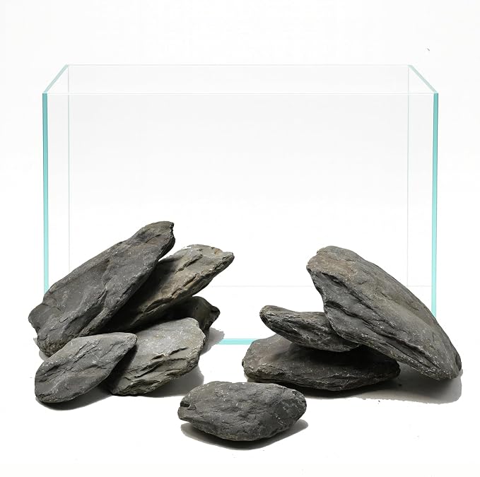 20lb Natural Stone Turtle Rocks for Tank 8-10pcs Basking Platform Stone, Natural Slate Rocks for Reptiles, Aquarium & Aquascape Decor(2-10 Inches)