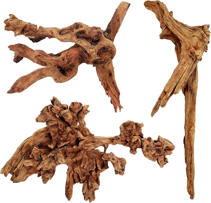 3 PCS Large Natural Aquarium Driftwood 8-10", Aquarium Drift Wood for Fish Tank Decoration, Assorted Size Mopani Wood Twisted Branches Trunk Decor for Freshwater, Reptile Terrarium