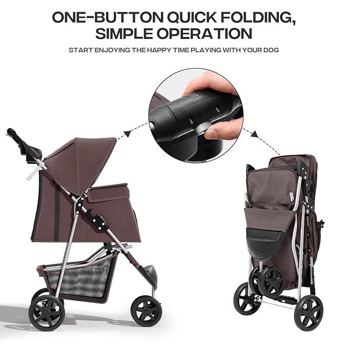 Pet Stroller for Small Dogs 10 lbs, Dog Stroller for Medium Dogs 30 lbs, Cat Strollers for 2 Cats, 3 Wheels Foldable Jogger Puppy Stroller with Storage Basket and Cup Holder, Coffee