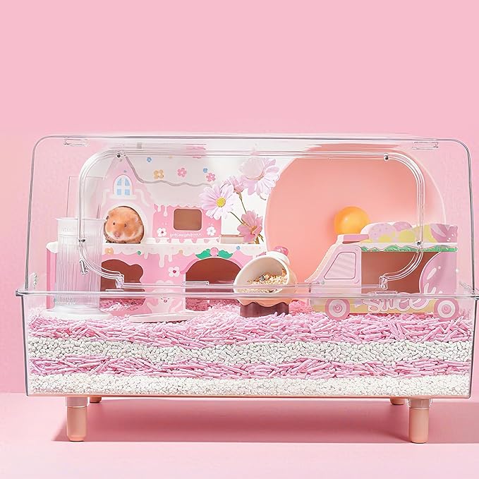 mini&moe Hamster Hideout - Wooden Hamster House Multiple Entrances Small Animal Habitat Cage Accessories & Decor for Syrian Dwarf Gerbils Rat Mouse