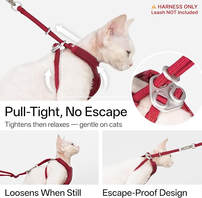 Escape Proof Y Shape Cat Harness Anti-Choke Adjustable Comfortable Padded Cat Vest Harness Anti Escape Cat Rope Harness for Kitten Small Medium Large Cats (Burgundy, L)