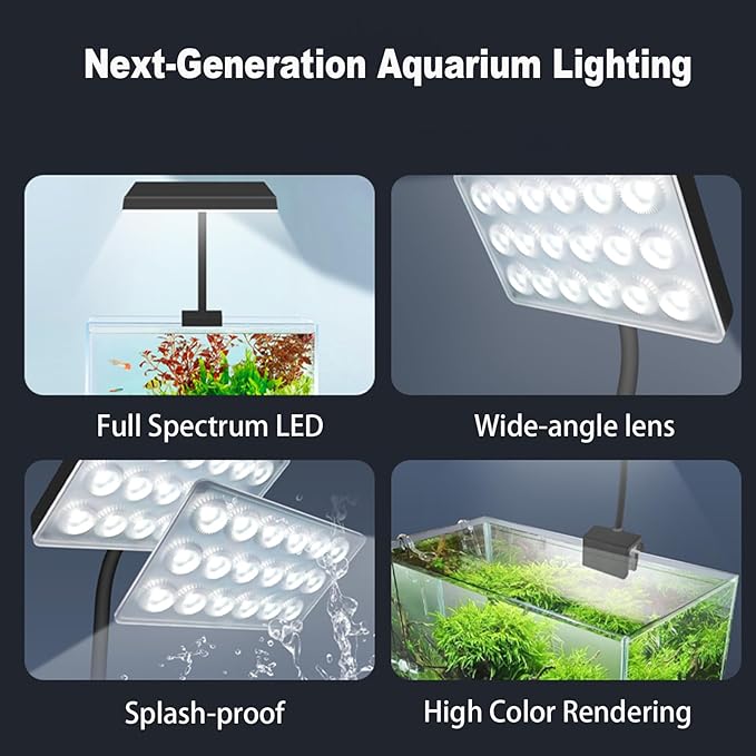 Vimvins Full Spectrum 15W Fish Tank Light Enhanced Edition LED Aquarium Light with Lens, 3 Adjustable Modes (Suitable for 10-20 Inch Tanks)