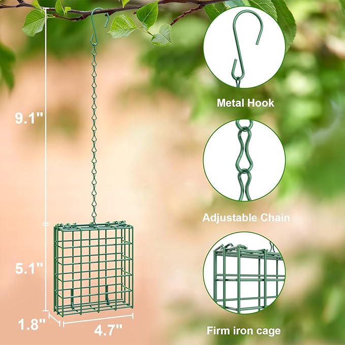 FLINTER Bird Feeder for Outdoors, Suet Feeder Hanging Bird Feeder, Hanging for Garden Yard Outside - Single Suet Cake Feeders fo Attracting Birds, Green