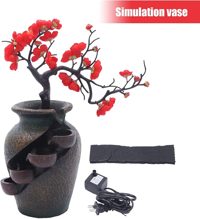 Indoor Fountain Rockery Tabletop Fountain with Flowers | Water Feature Meditation Desktop Fountains for Home Office Decor or Giving 11.8' x 7.1'' x 15.8''