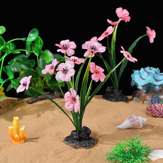 NOLITOY 2 Pcs Pink Aquarium Plants, 8.3 Inch Tall Decor for Betta Fish Tank | Premium soft plastic, heavy weighted base, colorfast in fresh water, 1 min quick setup, fits indoor goldfish glass bowls well