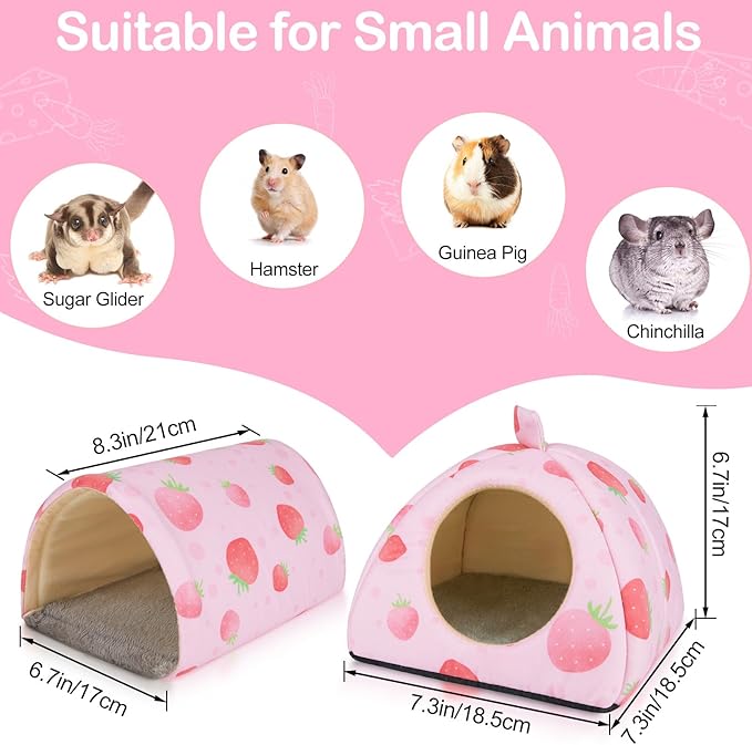 Bienbee Guinea Pig Hideout, Washable Guinea Pig Tunnel Set, 2 Pack Guinea Pigs Toys Guinea Pigs Cage Accessories for Small Animal Mouse Hamster Hedgehogs Rats,Pink Strawberry