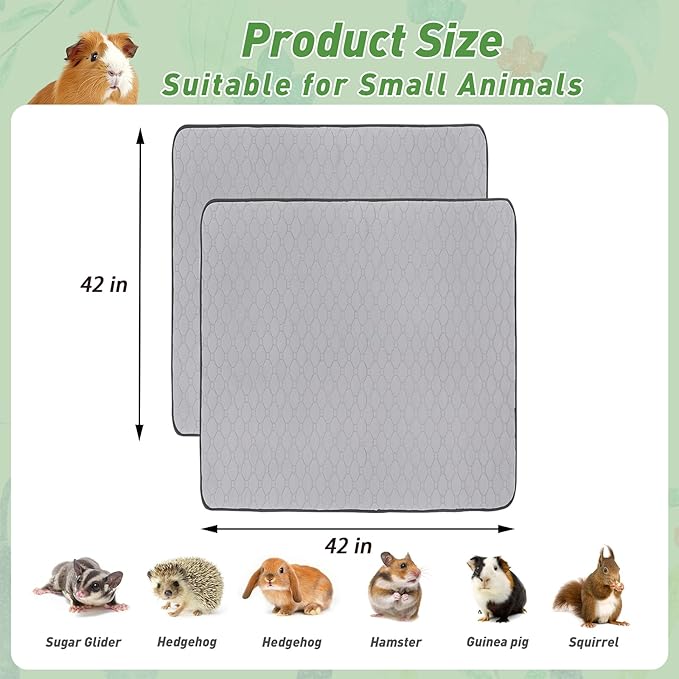 2Pack Guinea Pig Cage Liners, 36''X36'' Washable Guinea Pig Pee Pads, Non Slip Reusable Super Absorbent Guinea Pig Training Mat Bedding Fleece for Small Animals Hamster Rabbit Chinchilla Rat