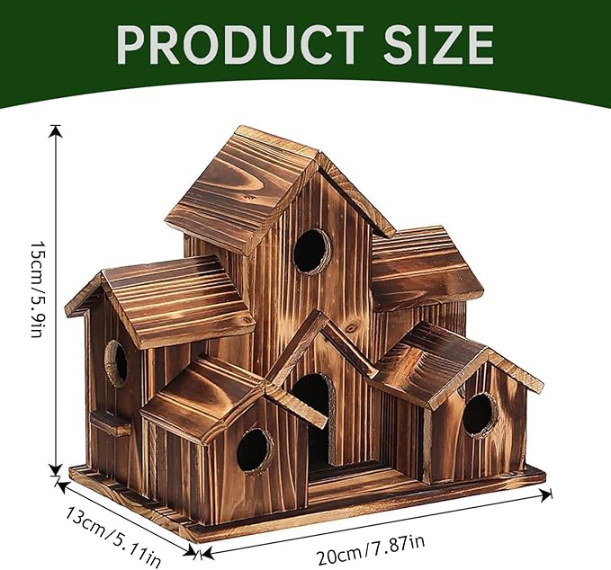 6 Hole Handmade Bird House, Bird Houses for Outside, Hummingbird House, Hanging Nest Box for Birds, Outdoor Wooden Birdhouses for Outside, Backyard, Garden, Patio, Nature Lovers Gift (1pcs)