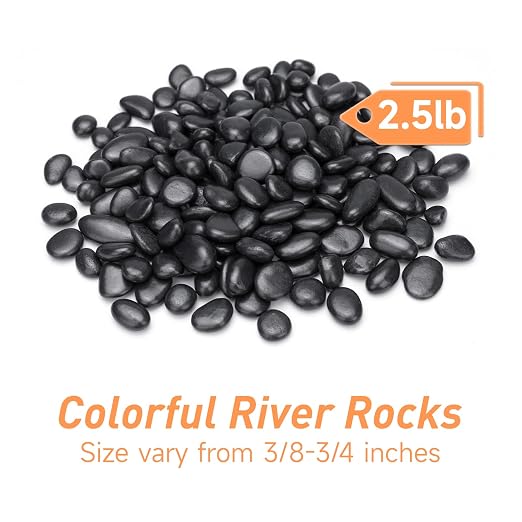 Pulovin 2.5 lbs Black Pebbles for Indoor Plants, Succulent, Bamboo, Vase, 3/8" Plant Rocks for Pots Indoor, Small River Rocks Decorative Pea Gravel, Highly Polished