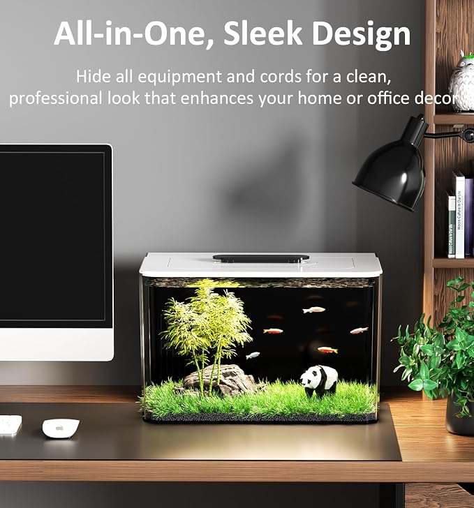 Betta Fish Tank Kit 2.5 Gallon with Heater Hidden Filtration Light Acrylic | Dry-wet Separation Filtration, Self-cleaning, Ultra-quiet, 3 Color Light, 10 Brightness, Adjustable Water Flow, Round Corner