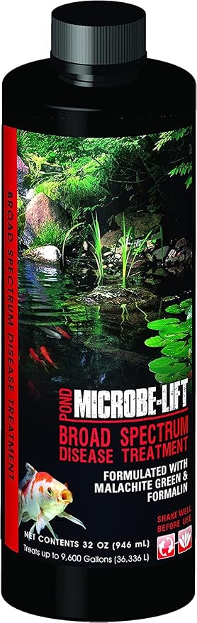MICROBE-LIFT Broad Spectrum Disease Treatment for Ponds and Outdoor Water Gardens, Safe for Live Koi Fish, Goldfish, Plants, and Decor, 32 Fl Oz