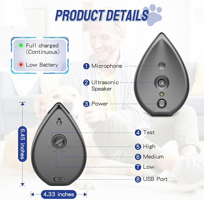 Anti Barking Device for Dogs, Ultrasonic Dog Bark Deterrent Devices,Rechargeable Bark Box,3 Modes Dog Barking Deterrent Devices Indoor & Outdoor, Dog Barking Stopper Long Range 75ft(Gray)