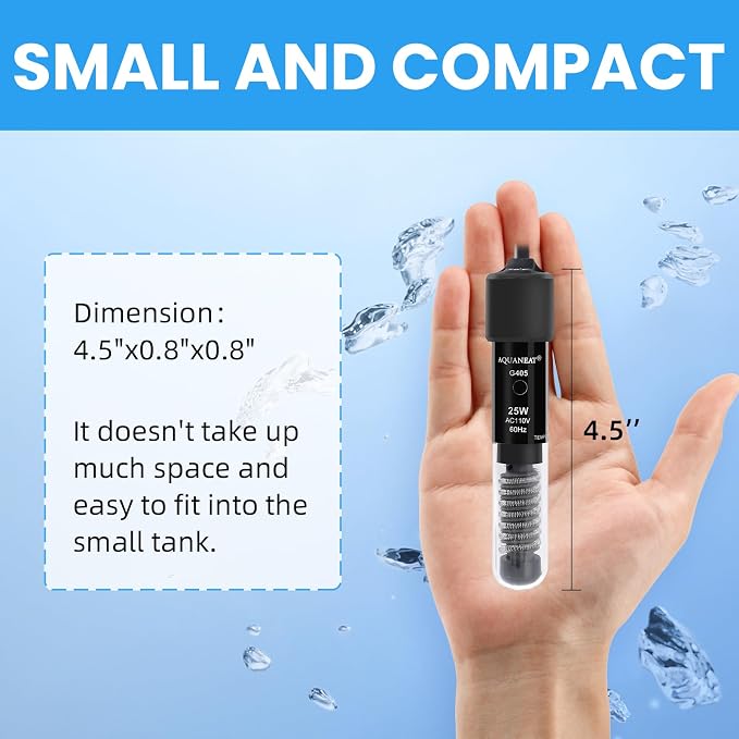 AQUANEAT Aquarium Heater, 25W Small Betta Fish Tank Heater, Mini Preset Water Thermostat with a Thermometer (Pack of 2)