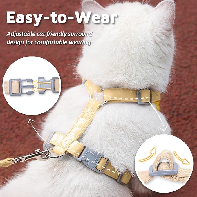 Escape-Proof Cat Harness and Leash Set - Adjustable and Comfortable - Ideal for Walking Cat Outdoors - Fits Small Dogs, Kittens, Medium, and Large Cats (Yellow, M)