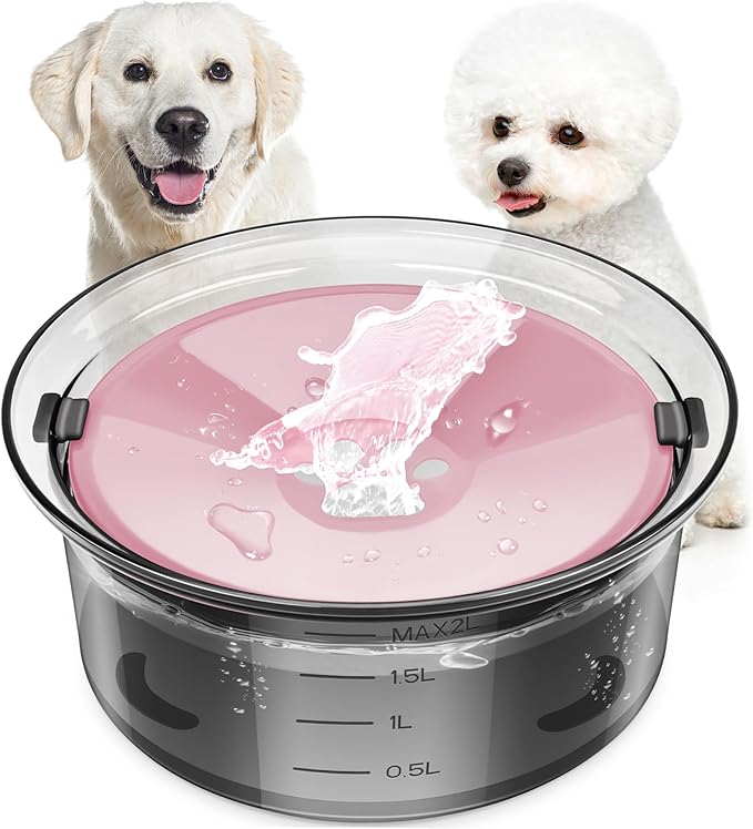2L Dog Water Bowl No Spill, 70oz Large Spill Proof Dog Water Bowl Reduce Refill, Slow Drinking Water Bowl Anti Splash No Mess Pet Water Bowl for Vehicle/Outdoor/Indoor, Pink