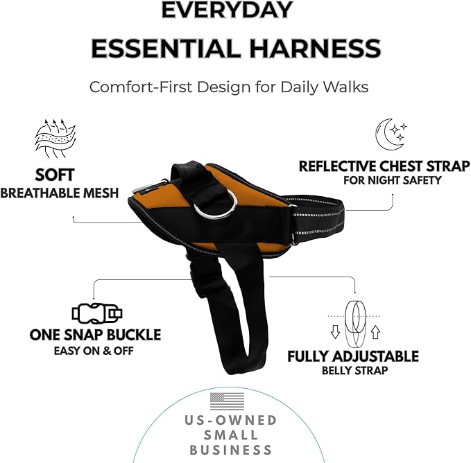 ShawnCo Essential Dog Harness, No-Pull Pet Vest with 3 Leash Clips, No Choke, Reflective, Adjustable and Padded, for Easy Walking and Training for Small, Medium and Large Dogs (Sunset Orange, S)