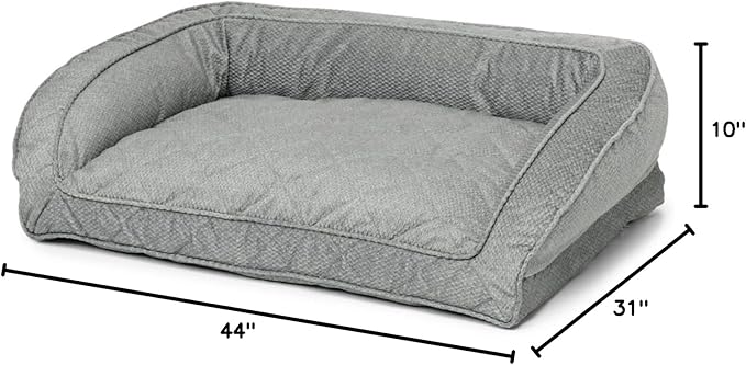 Orvis Comfort Fill-Eco Couch Dog Bed – Plush Three-Sided Bolster with Comfort Fill-Eco Cushion, Quilted Cover, Zip-Off & Machine Washable, Grey Tweed - Large