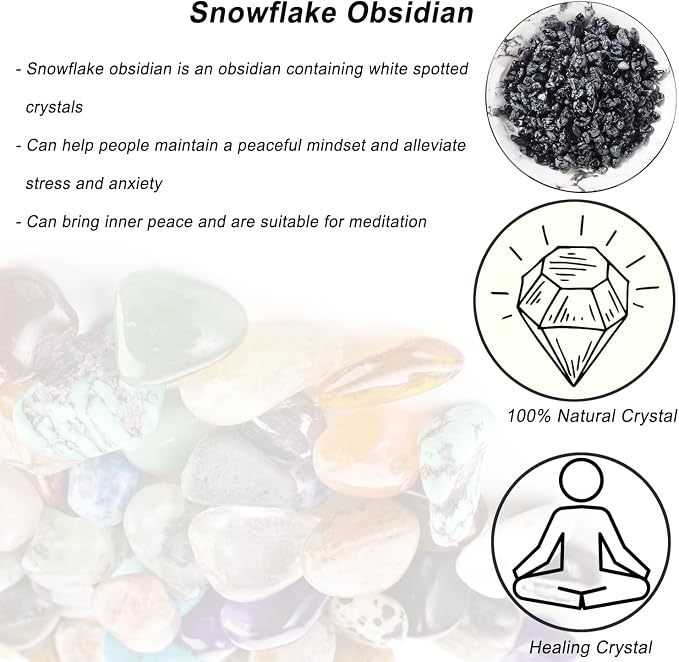 Erliway 100g Natural Snowflake Obsidian Crystal Chips 7-9mm Tumbled Stones | Small Crushed Crystal Stone, Polished Crystals Chips for Fish Tank, Healing Tumbled Rocks for Reiki Jewelry Making Home Décor