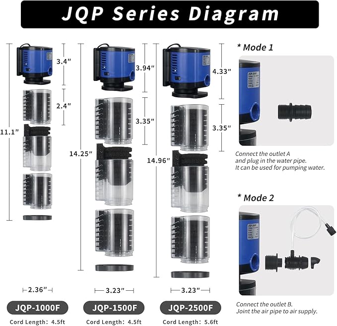 TARARIUM Aquarium Filter 260GPH for 30-75 Gallon Fish Tank, Biochemical Quiet Submersible Internal Filtration Powerful Pump Air Supply Wave Maker 4 in 1, Saltwater & Freshwater Crystal Clear