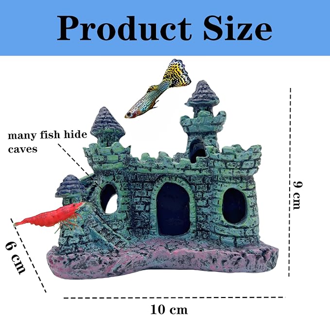 Small Aquarium Castle Decor , Mini Cute Fish Tank Castle Ornaments , Little Fish Fish Larvaes Shelter Shrimp Hide Caves Hideout for Small Medium Fish Tank Crab Shrimp Betta Cichlid Tank Decor (Blue)