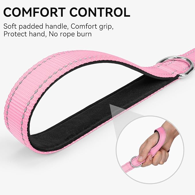 Joytale Dog Leash, 6 FT Double-Sided Reflective, Padded Handle Nylon Heavy Duty Leashes for Medium & Large Dogs Walking, Pink