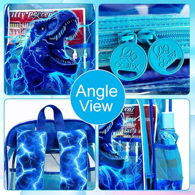 KLFVB 3PCS Clear Backpack for Girls and Boys, Kids See Through Backpacks Stadium Approved, Transparent Bookbag for Elementary