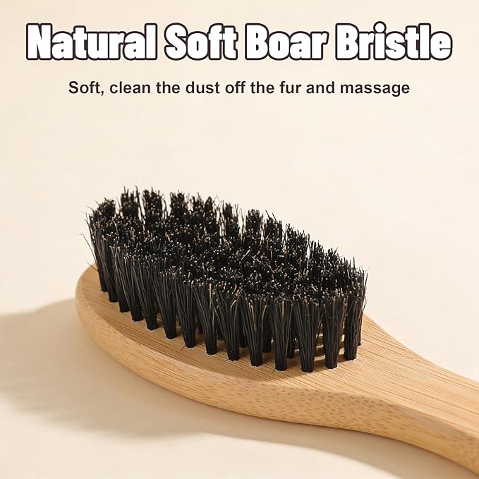 Soft Boar Bristle Dog Brush for Short Haired, Gentle Deshedding & Grooming Tool, Ideal Pet Hair Brush, Wood Handle Soft Pets Hairs Brushes for Short Hair Cats and Small Dogs, Small