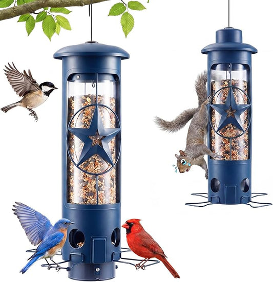 Squirrel Proof Bird Feeders for Outdoors with Weight-Activated, 3LB Large Metal Wild Bird Feeders for Cardinals,Blue Jay,Finch, Weatherproof Durable Tube Hanging Bird Feeder for Backyard,Garden,Patio