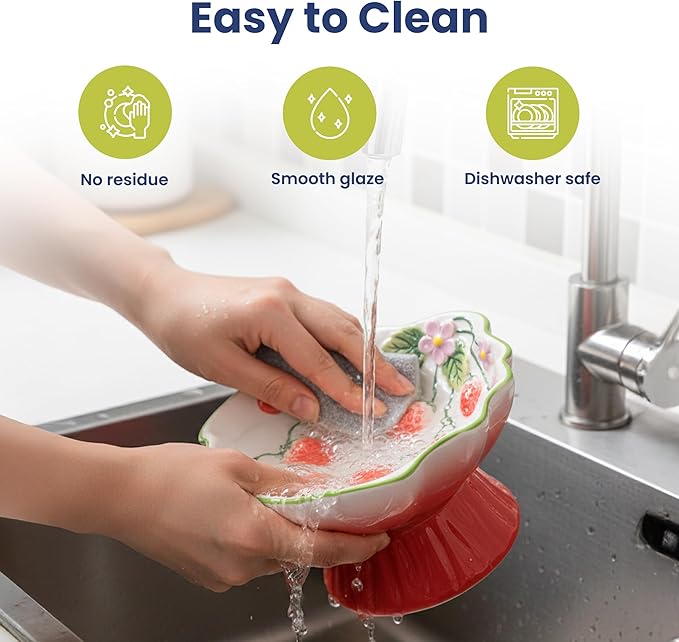 PawsPik Strawberry Blooms Elevated Ceramic Cat Bowl – Raised Cat Food Bowl with 15° Tilt, Whisker-Friendly Pet Feeding Bowl, Anti-Choking Dish, Dishwasher Safe (Red)