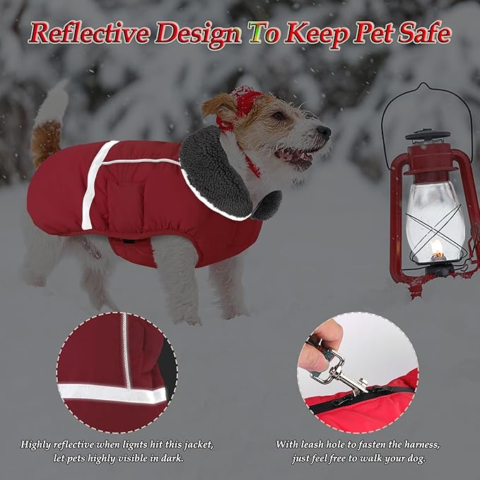 Dogcheer Warm Dog Coat, Fleece Collar Winter Dog Clothes, Reflective Pet Jacket Apparel for Cold Weather, Waterproof Windproof Puppy Snowsuit Vest for Small Medium Large Dogs X-Large
