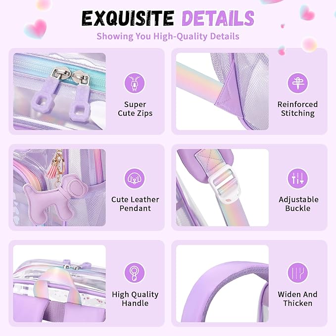 MOONBABY Clear Backpack for School Girls, Heavy Duty TPU Transparent Backpack Stadium Events Approved, Clear Bookbag