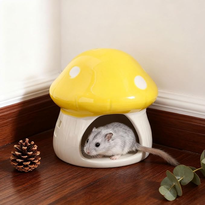 Baoblaze Ceramic Hamster House Habitat Multifunction Cute Hamster Hide Bed Cave for Chipmunk Small Animals Dwarf, Yellow