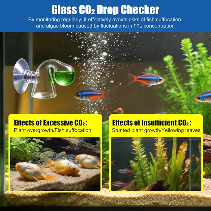 CO2 Glass Drop Checker Aquatic CO2 Test Monitor Kit for Fish Tank Planted Aquarium with Solution & Suction Cups