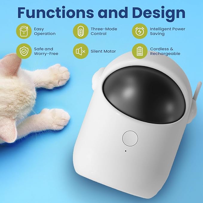 PAWSPIK Automatic Laser Cat Toy, Rechargeable Interactive Cat Toy with Adjustable Angles, Quiet Motor, Timer Modes, Random Trajectory Laser, Indoor Cat & Kitten Toy, White