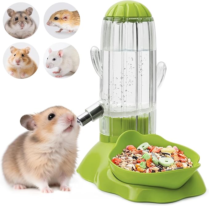 VANNON 2 in 1 Hamster Feeder Small Animal Water Bottle & Food Bowl Water Dispenser & Food Dish Bowl for Hamster, Small Mice, Rat, Gerbil, 4.6oz/130ml, BPA Free, Green
