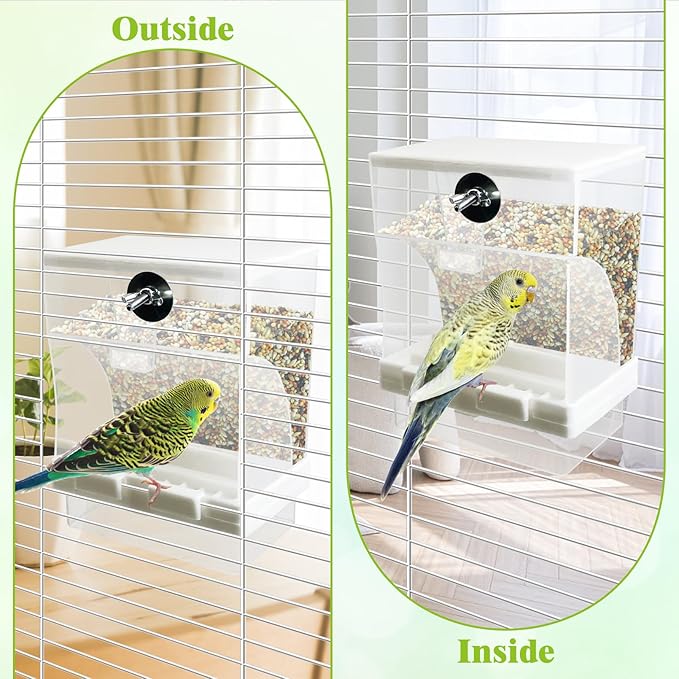 Tfwadmx No Mess Automatic Bird Feeders Cockatiel Food Dispenser Bowls Seed Container Parrot Dishes Parakeet Cage Accessories Birdfeeder with Divider for Canary Finch Conure Lovebirds 2Pcs