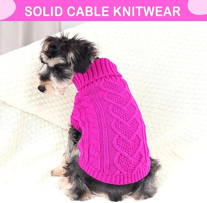 Knitted Dog Sweaters - Small Dog Clothes for Dachshund Girl - Warm Pet Sweater - Cute Solid Turtleneck Puppy Doggie Outfit for Cold Weather (Rose, Large)
