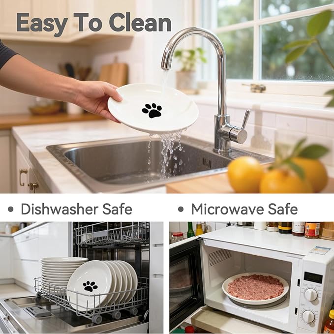 [8 Pack] Ceramic Cat Food Bowl, Cute Cat Bowls Whisker-Friendly, 5.9" Shallow Wide Kitten Plates, Easy to Clean Indoor Feeding Dishes