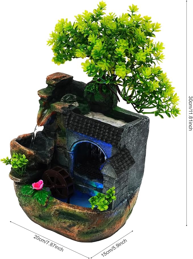 Indoor Fountain Rockery Tabletop Fountain Water Feature Meditation Desktop Fountains for Home Office Decor or Giving 7.87' x 5.9'' x 11.81'' with LED Light