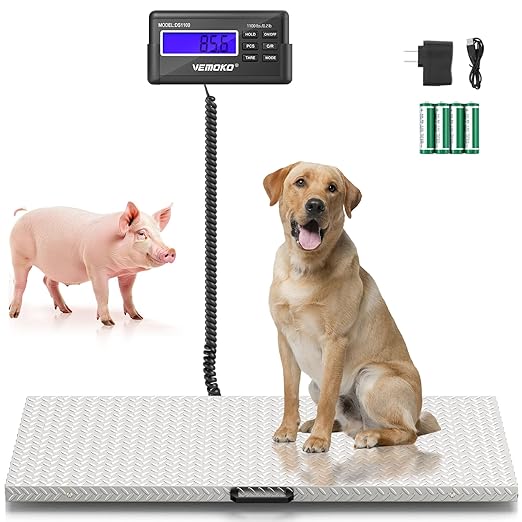 Precision Large Dog Scale - 1100lb x 0.2lb Large Breed Animal Livestock Weight Scale, Pet Scale Non-Slip Stainless Steel Platform for Dogs 40.7x20.9 Inch (Non-Slip Platform)