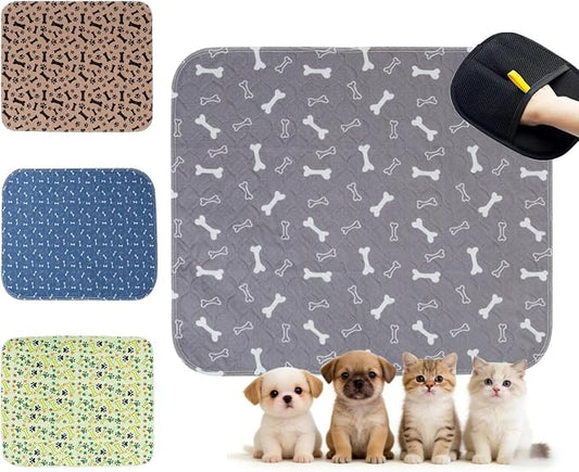 Puppy Pads with Pheromones, Washable Pee Pads for Dogs Potty Training, Reusable Dog Mat with Pet Hair Removal Gloves for Playpen, Crate, Whelping Box (Gray,L)