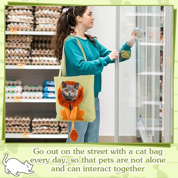 Pet Canvas Shoulder Bag Lion Shaped Cute Cat Carrier Handbag Portable Carrying Dog Tote Bag for Small Animal Supplies Outdoor Travel(Green)