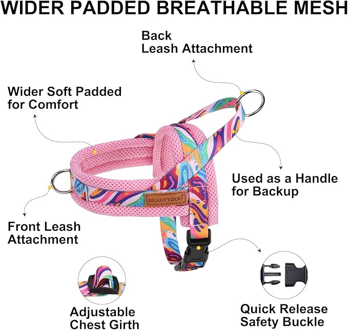 BEAUTYZOO Dog Harness for Small Dogs,No Pull Dog Harness and Leash Set,Soft Breathable Escape Proof Puppy Vest Harnessss with Handle,Lightweight Quick Fit Harness for Girl Boy Dogs Training Walking,S