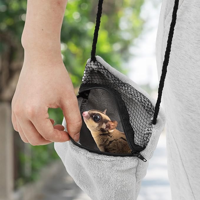 Sweetude 2 Pcs Sugar Glider Pouch Breathable Carrying Bonding Pouch Soft Hamster Carrier with Strap Zipper Small Animal Travel Sleeping Bag Cage Accessories for Rat Reptile Other Small Pets(Gray)